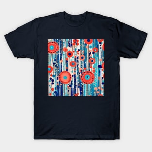 Red Blue White Abstract Garden After Klimt T-Shirt